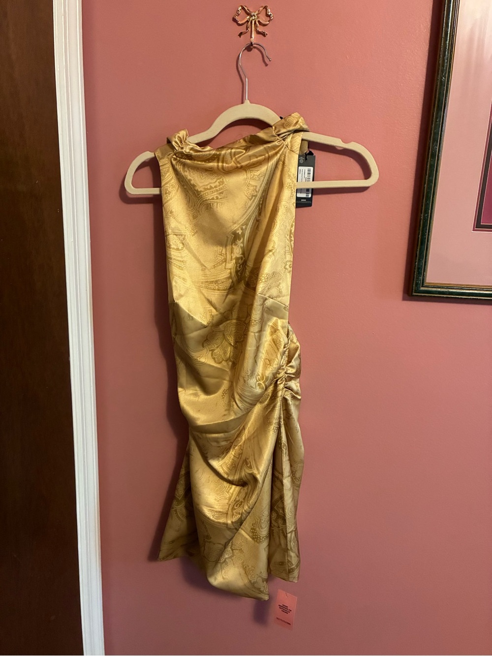 PrettyLittleThing Gold Jacquard One-Shoulder Mini Dress